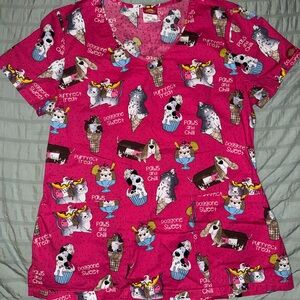 Dickies Pink Animal Print Scrub Top